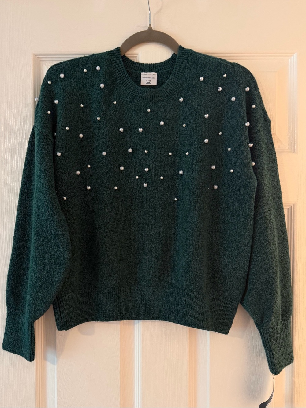 abercrombie kids Dark Green Pearl-Accent Crewneck Sweater